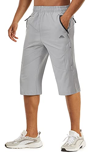 TACVASEN Herren Kurze Cargohose 3/4 Schnelltrocknende Shorts Wanderhose mit Reißverschlusstasche, Hellgrau, 32 von TACVASEN