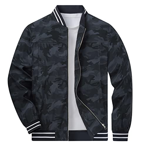 TACVASEN Herren Sportjacke Casual Jacket Frühlingsjacke Leicht Winddicht Übergangsjacke, Schwarz Camo von TACVASEN