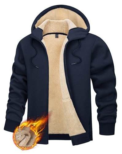 TACVASEN Herren Sportjacke Winter Kapuzen Casual Jacket Warme Fleecejacke Hoodie Warme Übergangsjacke, Marineblau, XL von TACVASEN