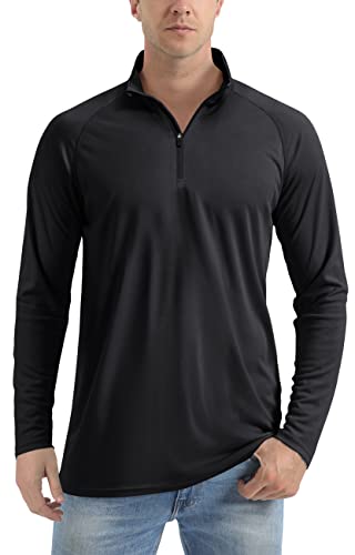 TACVASEN Herren Sport Langarmshirts UV-Shirts Half Zip Atmungsaktiv Schnelltrocknende Trainingsshirts Surf Sommer, Schwarz, L von TACVASEN