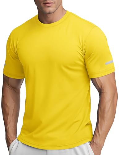 TACVASEN Herren Sportshirt UV-Schutz UPF 50+ T-Shirts Schnelltrocknend Funktionsshirts Trainingsshirt mit Reflektierender Streifen Gelb, XL von TACVASEN