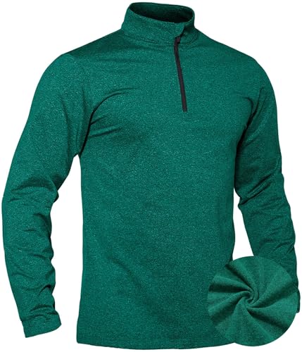 TACVASEN Herren Sportshirts Fleece 1/4 Zip Langarmshirt Winter Laufshirts Jogging Tops Pullover Männer (M，Waldgrün) von TACVASEN
