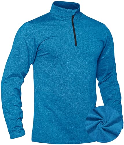 TACVASEN Herren Half Zip Sport Langarmshirts Joggingshirts Training Winter Gefütterte Shirts, Meerblau, XXL von TACVASEN