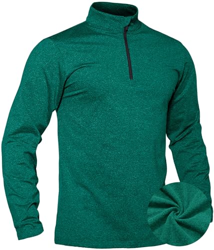 TACVASEN Herren Sportshirts Fleece Langarmshirts Joggingshirts Laufen 1/4 Zip Pullover, Waldgrün, L von TACVASEN