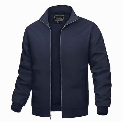 TACVASEN Bomberjacke Herren Dünne Sommerjacke Leichte College Jacke Atmungsaktiv Sweatjacke Männer Übergangsjacke (L, Marineblau) von TACVASEN