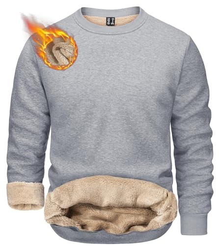 TACVASEN Herren Warme Fleece Pullover Sweatshirts Winter Langarm Shirts mit Fleecefutter (S, Hellgrau) von TACVASEN