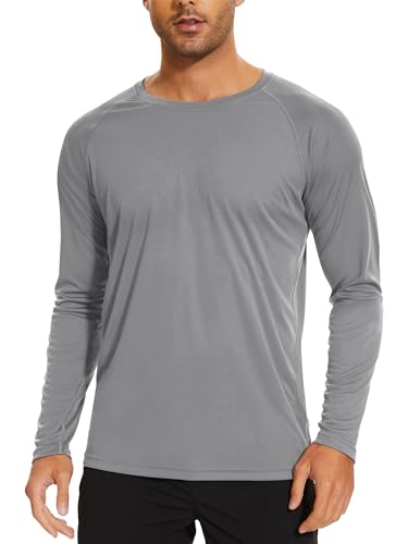 TACVASEN Herren Langarmshirts UV Shirts Outdoorshirts Sonnenschutz Trainingsshirts Sommer für Männer, Hellgrau, XXL von TACVASEN