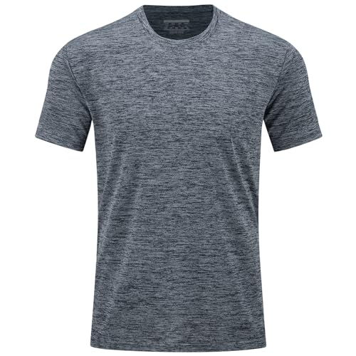 TACVASEN Herren T-Shirt mit Rundhalsausschnitt Atmungsaktive Sport-Shirts Kurzarm Running Workout T-Shirts, Dunkelgrau, L von TACVASEN