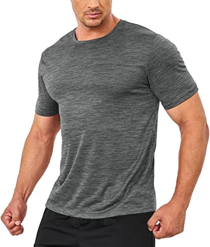 TACVASEN Herren T-Shirt mit Rundhalsausschnitt Atmungsaktive Sport-Shirts Kurzarm Running Workout T-Shirts, Dunkelgrau, S von TACVASEN