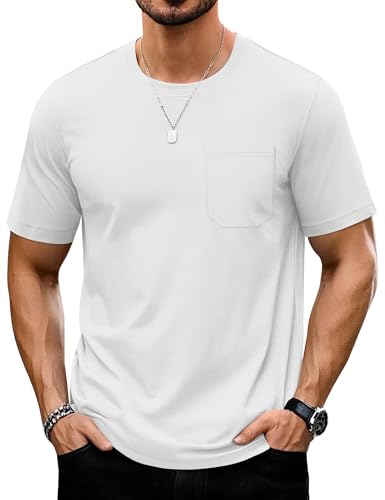 TACVASEN Herren Tshirt Kurzarm Rundhals Sommer Oberteile Casual Sport Fitness Basic Shirt Atmungsaktiv UPF 50+ Arbeitshirt Weiß, XL von TACVASEN