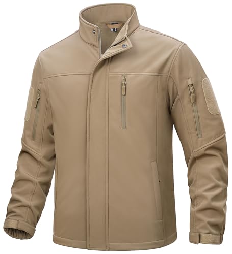 TACVASEN Softshelljacke Herren Wasserdicht Atmungsaktiv Übergangs-Outdoorjacke Winter Herbstjacke Militär Jacket (3XL, Khaki) von TACVASEN