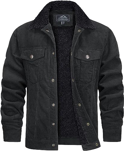 TACVASEN Herren Übergangsjacke Cargo Jacke Winter Fleecefutter Gefütterte Freizeitjacke mit Taschen, Dunkelgrau, M von TACVASEN