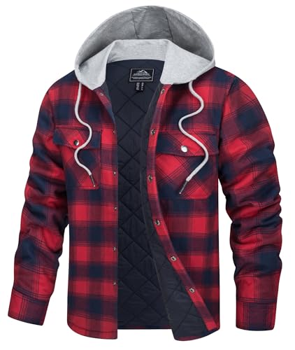 TACVASEN Herren Übergangsjacke Innenfutter Kariert Thermohemd Business Programmierer Karohemd Warme Holzfällerhemd Langarm Sweatjacke (XL, Rot Navy) von TACVASEN