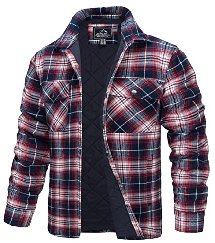 TACVASEN Herren Karierte Hemdjacke Warm Flanellhemd Holzfällerhemd Thermohemd Jacke (3XL, Rot Weiß) von TACVASEN