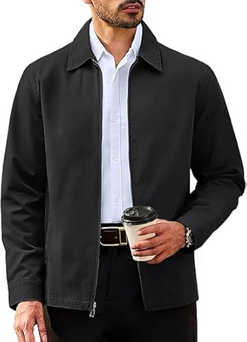 TACVASEN Herren Übergangsjacke Leichte Freizeit Bomberjakce Frühling Herbst Windbreaker Full Zip Up Bussiness Jacke mit Taschen Schwarz, M von TACVASEN