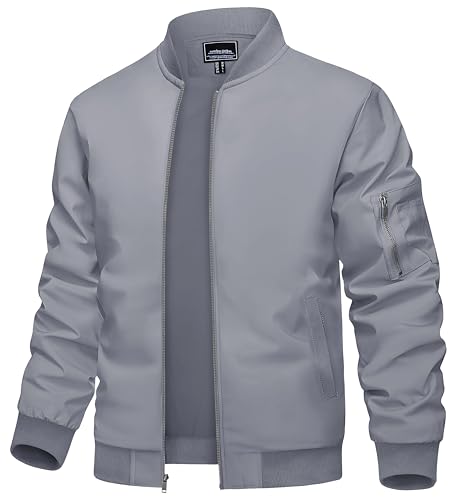 TACVASEN Herren Übergangsjacke Leichtuflage-Jacke Sport Jacket Frühling Herbstjacke für Männer (L, Hellgrau) von TACVASEN