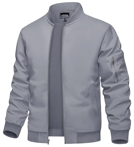 TACVASEN Herren College Jacke Fliegerjacke Leichte Blouson Pilotenjacke Baseballjacke Bomber Jacket （M,Dunkelgrau von TACVASEN