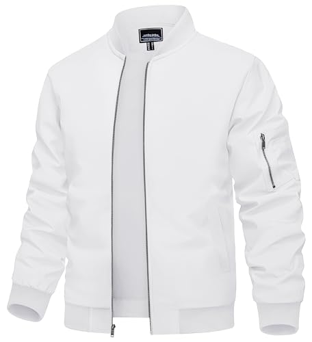 TACVASEN Herren Übergangsjacke Leichtuflage-Jacke Sport Jacket Frühling Herbstjacke für Männer (3XL, Weiß) von TACVASEN