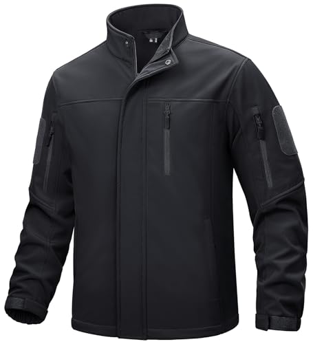 TACVASEN Herren Übergangsjacke Softshell Jacket Atmungsaktiv Winddichte Outdoorjacke Funktionsjacke mit Tasche (XXL, Schwarz) von TACVASEN