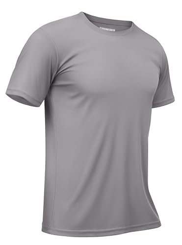 TACVASEN Herren UPF 50+ UV Schutz Shirts Laufshirt Schnelltrocknende Sport Tshirts Kurzarm Funktionsshirt, Hellgrau, L von TACVASEN