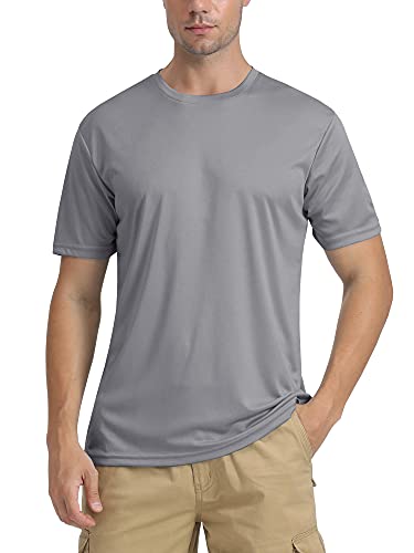TACVASEN Herren UPF 50+ Uv Schutz Shirts Laufshirt Schnelltrocknende Sport Kurzarm Funktionsshirt, Hellgrau, XL von TACVASEN