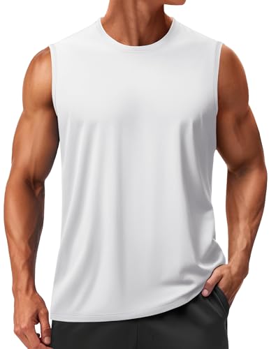 TACVASEN Tank Top Herren Sport UPF 50 Gym T-Shirt Bodybuilding Achselshirt Ärmelloses Sportshirt Outdoor Aktiv Athletisch Funktionsshirt Schnelltrocknend (M, Weiß) von TACVASEN
