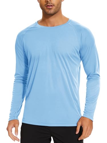 TACVASEN Herren UPF 50+ UV Schutz Shirt Sonnenschutz Langarm Performance T-Shirt Workout Running Shirts, Himmelblau, 3XL von TACVASEN