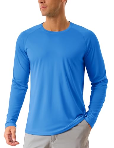 TACVASEN Herren UPF 50+ UV Sonnenschutz Langarmshirt Outdoor Langarm T-Shirt Rashguard, Azurblau, XXL von TACVASEN