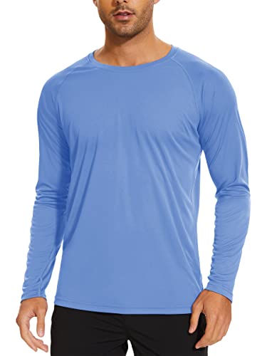 TACVASEN Herren UPF 50+ UV Sonnenschutz Langarmshirt Outdoor Langarm T-Shirt Rashguard, Hellblau, L von TACVASEN