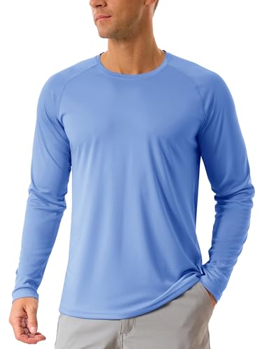 TACVASEN Herren UPF 50+ UV Sonnenschutz Langarmshirt Outdoor Langarm T-Shirt Rashguard, Hellblau, M von TACVASEN