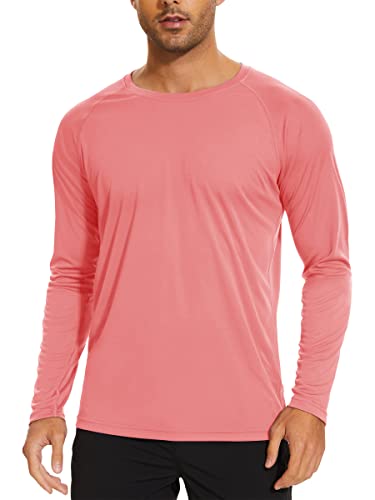TACVASEN Herren UPF 50+ UV Sonnenschutz Langarmshirt Outdoor Langarm T-Shirt Rashguard, Wassermelonenrot, XL von TACVASEN