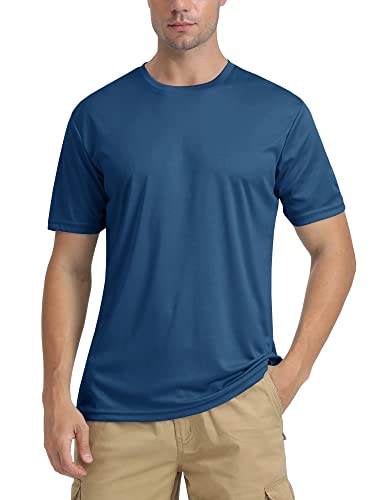 TACVASEN Herren UPF 50+ Uv Schutz Shirts Laufshirt Schnelltrocknende Sport Kurzarm Funktionsshirt, Indigo, L von TACVASEN