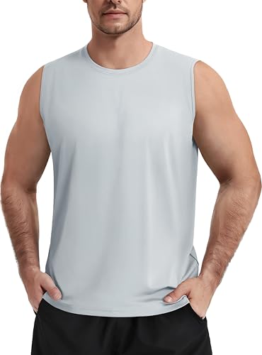 TACVASEN Herren Tanktop Sport Workout Top Gym Muskelshirts Ärmellos UPF 50+ UV Shirts Fitness Atmungsaktiv Trainingsshirt für Männer (XL, Hellgrau) von TACVASEN