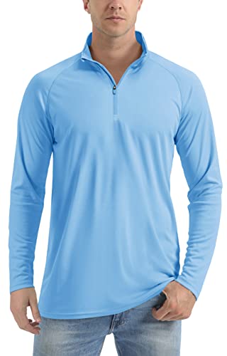 TACVASEN Herren 1/4 Zip Langarmshirts UV-Shirts Outdoorshirts Sonnenschutz Running Shirts Sommer für Männer, Wasserblau, XXL von TACVASEN