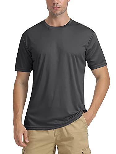 TACVASEN Herren Uv-Shirt Casual Sportshirts Slim Fit Sonnenschutz Outdooshirts T-Shirt für Herren, Dunkelgrau, XXL von TACVASEN