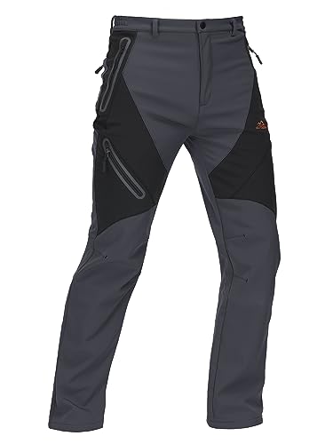 TACVASEN Herren Wanderhose Fleece Gefüttert Winterhose Wasserdicht Atmungsaktiv Warm Berghose Skihose Winter Outdoorhose, Dunkelgrau 01, 38 EU von TACVASEN