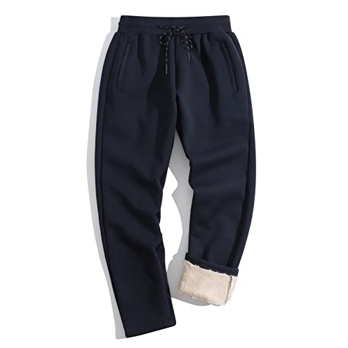 TACVASEN Herren Warm Winterhose Thermohose Verdickte Fleece Gefütterte Lange Sport Hose (32, Marineblau) von TACVASEN