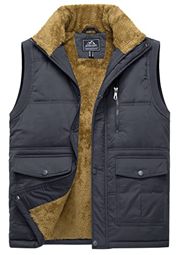 TACVASEN Herren Warme Fleece Jagdweste Teddy Jacke Ärmellos Übergangsjacke Weste Camping Outdoorbekleidung(3XL, Dunkelgrau) von TACVASEN