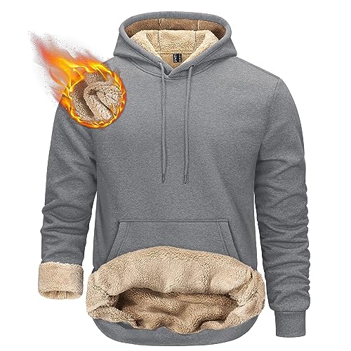 TACVASEN Herren Warme Fleece Pullover Innenfutter Lässig Blouson Long Sleeve Shirts Verdickte Kapuzensweatshirt, Hellgrau, S von TACVASEN