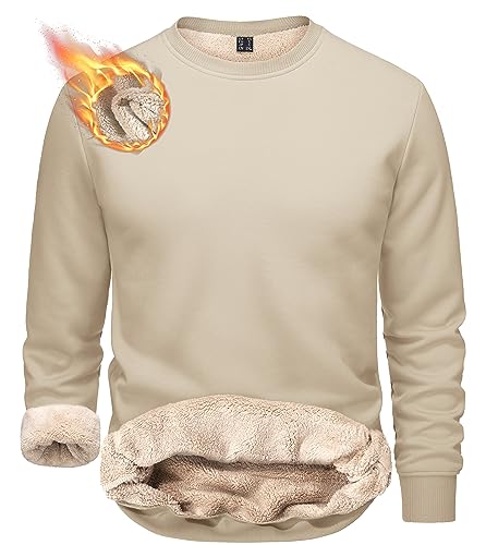 TACVASEN Herren Warme Fleece Pullover Sweatshirts Winter Langarm Shirts mit Fleecefutter (M, Helles Khaki) von TACVASEN