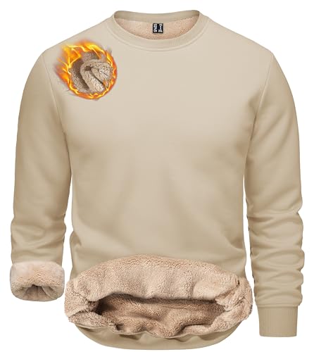 TACVASEN Herren Warme Fleece Pullover Sweatshirts Winter Langarm Shirts mit Fleecefutter (M, Helles Khaki) von TACVASEN