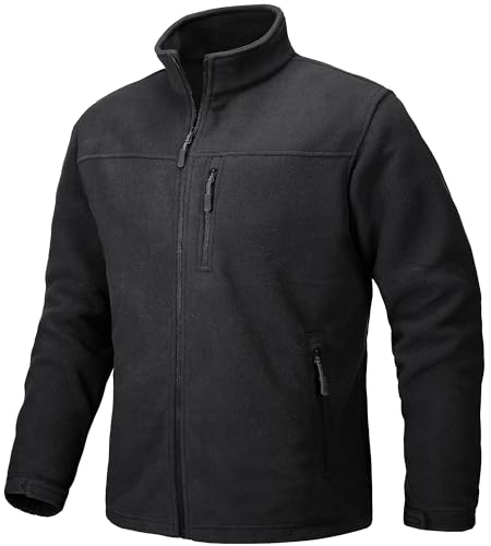 TACVASEN Herren Warme Fleecejacke Outdoorjacke Sport Jacket Sweatjacke mit Brusttasche (L, Schwarz) von TACVASEN