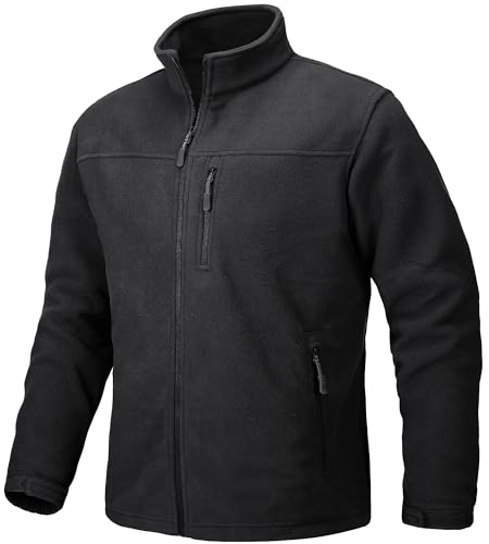TACVASEN Herren Warme Fleecejacke Outdoorjacke Sport Jacket Sweatjacke mit Brusttasche (M, Schwarz) von TACVASEN