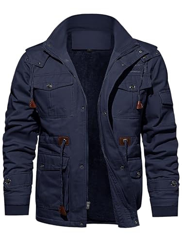 TACVASEN Herren Warme Winterjacke Übergangs- Outdoorjacke Thermo Workout Jacke Armee Mantel (L, Marineblau) von TACVASEN