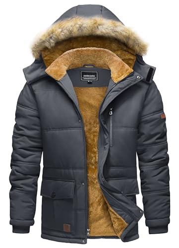 TACVASEN Herren Wasserabweisend Outdoorjacke Wintermantel Warm Fleecejacke Skijacke Wandern Funktionsjacke, (3XL, Grau) von TACVASEN