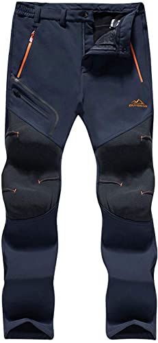 TACVASEN Herren Wind- und Wasserdicht Wanderhose Gefütterete Softshell Hose Snowboardhose Angelhose Funktionshose (Marineblau, 32) von TACVASEN