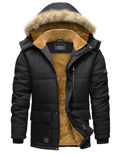 TACVASEN Herren Winddicht Outdoorjacke Winterjacke Herrenjacke Steppjacke Wetterjacke Fleece Männer Jacket, (S, Schwarz) von TACVASEN