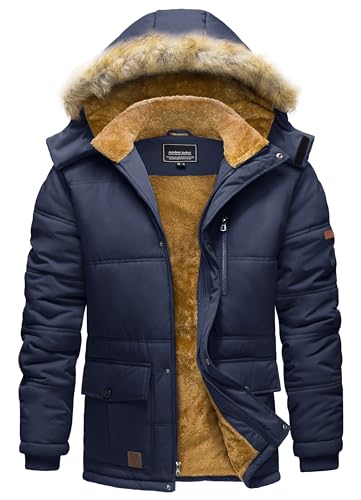 TACVASEN Herren Winddicht Winterjacke Outdoor Funktionsjacke Winter Jacke Wanderjacke Gefüttert mit Taschen, (3XL, Navy blau) von TACVASEN