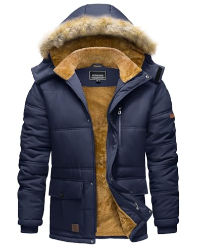 TACVASEN Herren Winddicht Winterjacke Funktionsjacke Wasserdicht Thermo Jacke Wanderjacke mit Taschen, (M, Navy) von TACVASEN