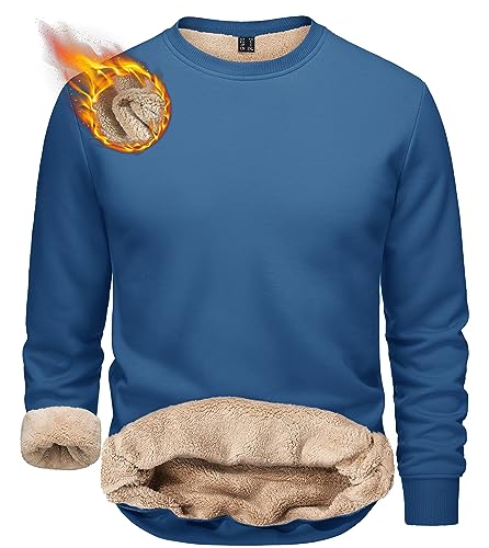 TACVASEN Herren Warme Fleece Pullover Sweatshirts Winter Langarm Shirts mit Fleecefutter (L, Blau) von TACVASEN